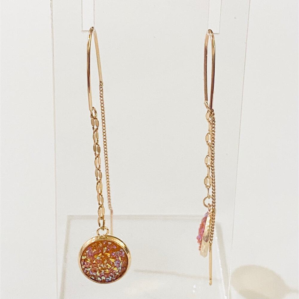 Druzy Thread Gold Chain Dangle Earrings